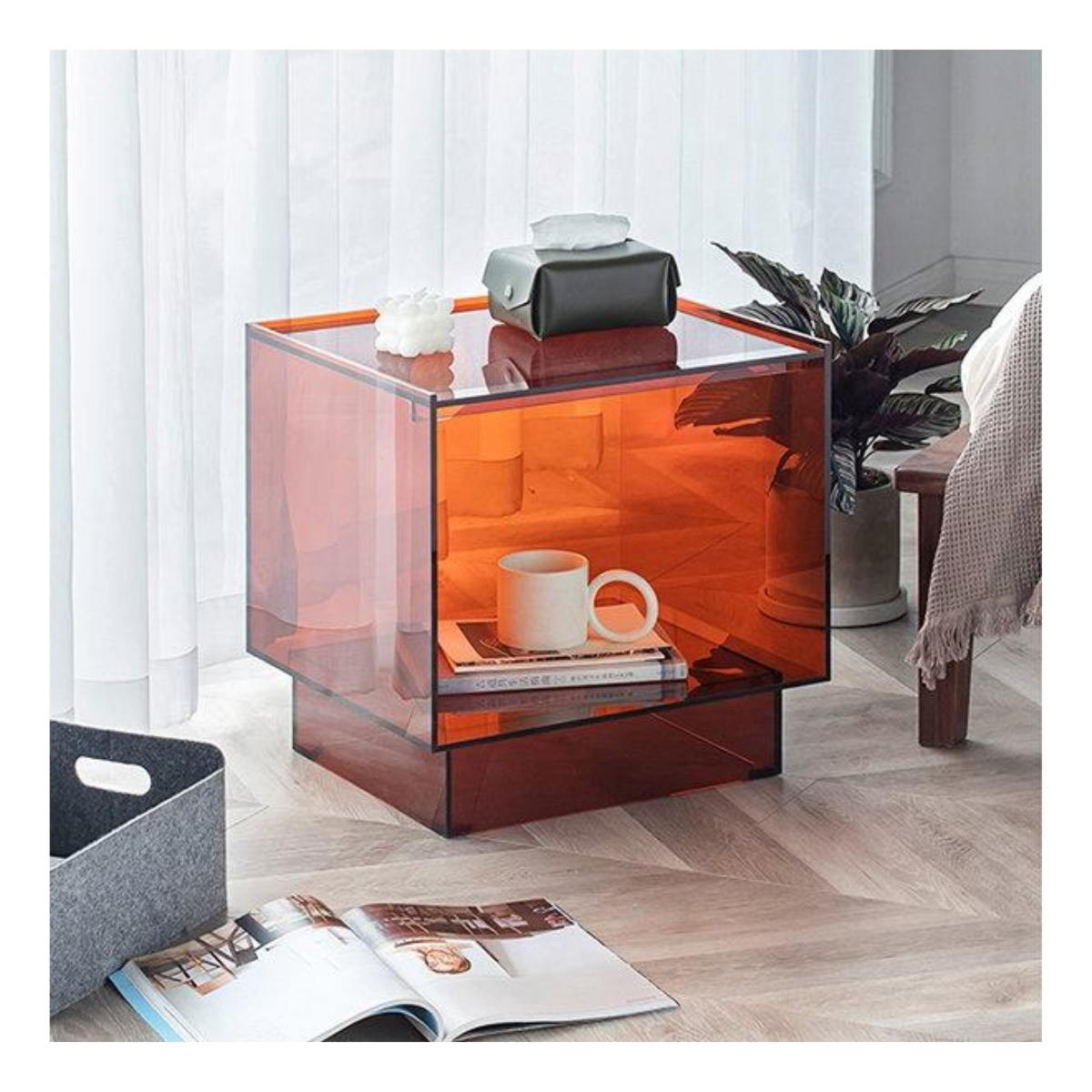 Amber Glass Open-Cube Nightstand
